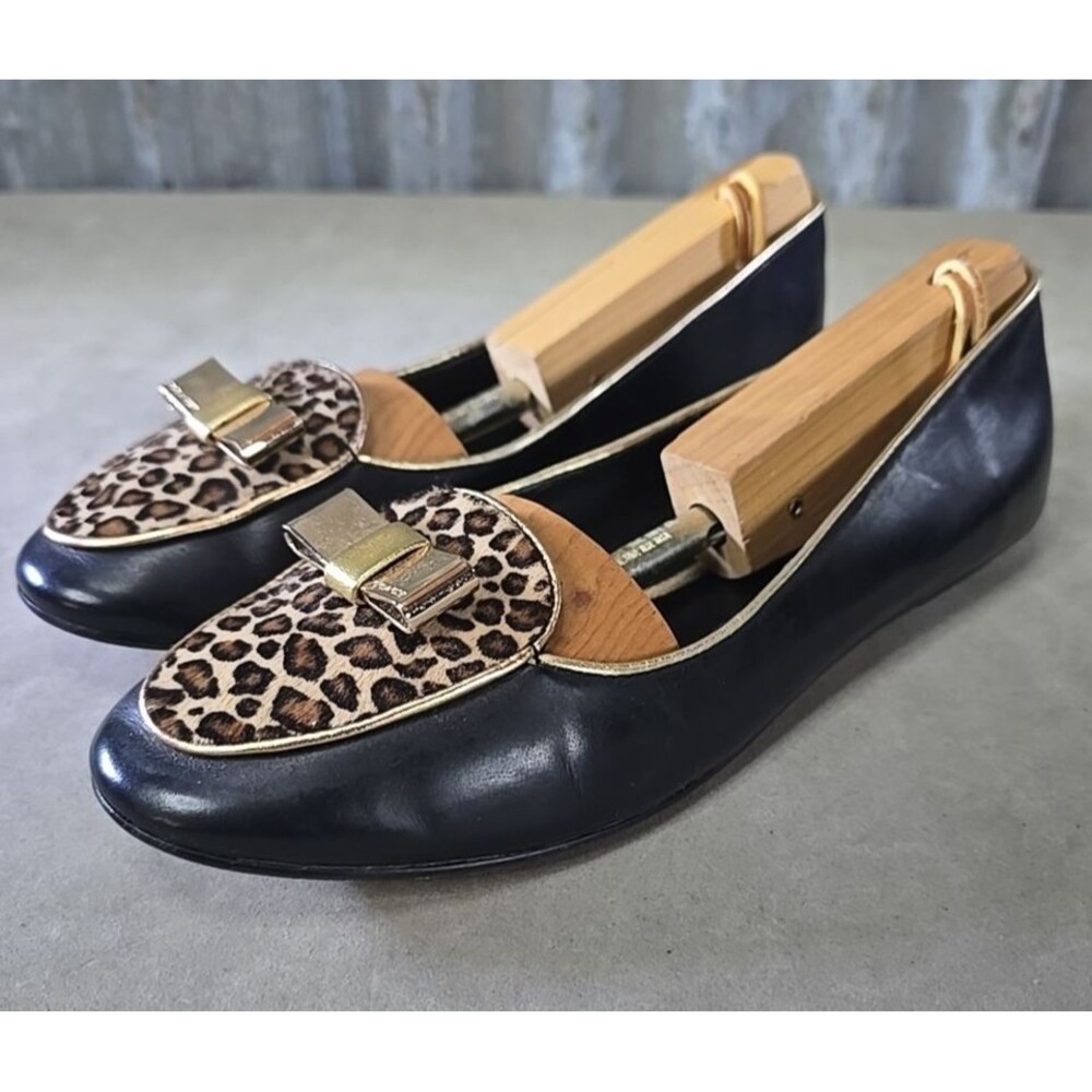 Coach Marah Leopard Print Black Gold Flats Slip-On Shoes Womens Size 5.5B